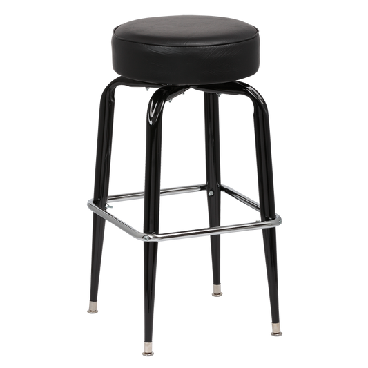 superior-equipment-supply - Royal Industries - Royal Industries Backless Square Black Frame Black Vinyl Bar Stool With Single Chrome Ring