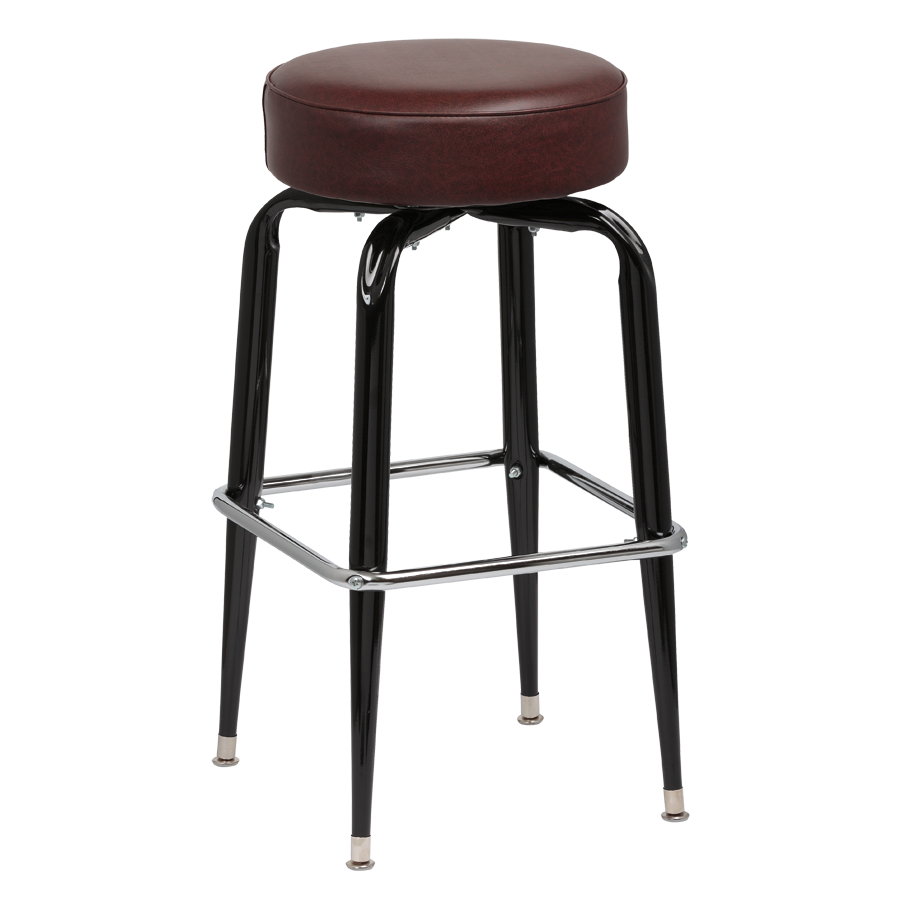 superior-equipment-supply - Royal Industries - Royal Industries Backless Square Black Frame Brown Vinyl Bar Stool With Single Chrome Ring
