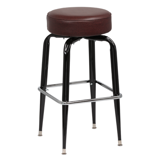 superior-equipment-supply - Royal Industries - Royal Industries Backless Square Black Frame Brown Vinyl Bar Stool With Single Chrome Ring