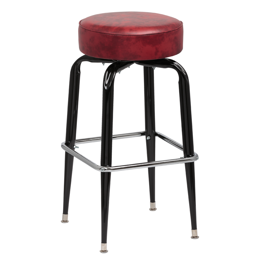 superior-equipment-supply - Royal Industries - Royal Industries Backless Square Black Frame Crimson Vinyl Bar Stool With Single Chrome Ring