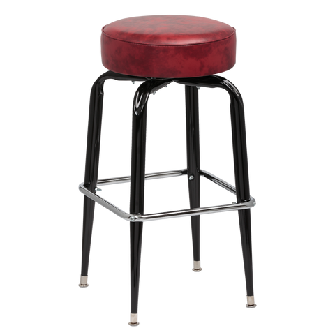 superior-equipment-supply - Royal Industries - Royal Industries Backless Square Black Frame Crimson Vinyl Bar Stool With Single Chrome Ring