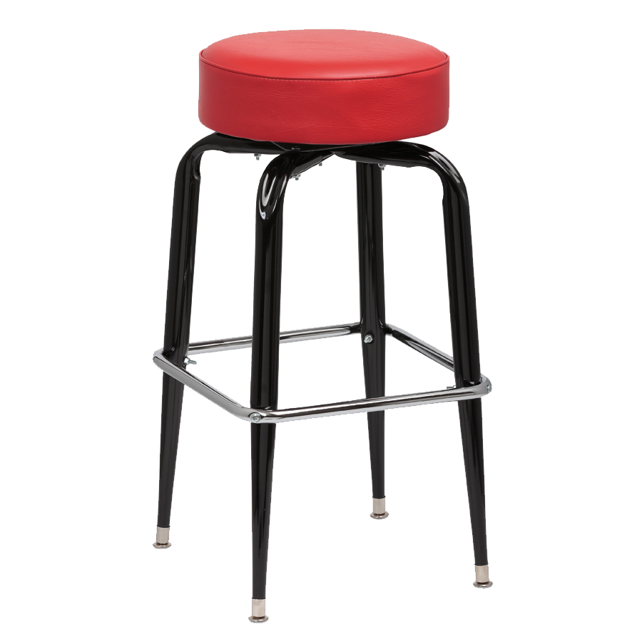 superior-equipment-supply - Royal Industries - Royal Industries Backless Square Black Frame Red Vinyl Bar Stool With Single Chrome Ring