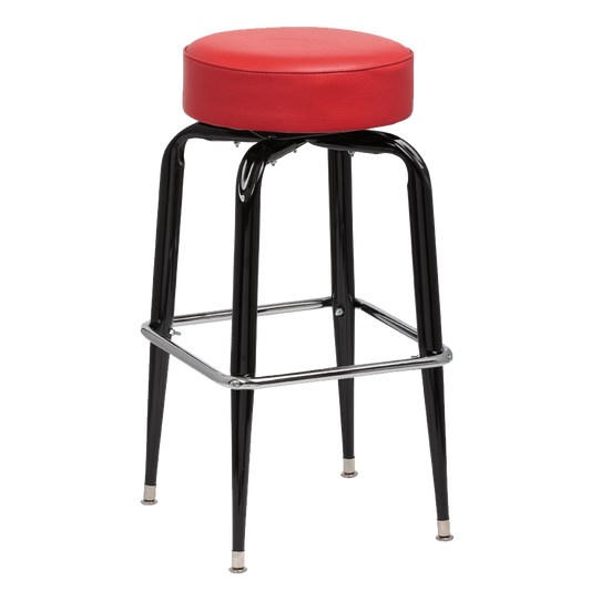 superior-equipment-supply - Royal Industries - Royal Industries Backless Square Black Frame Red Vinyl Bar Stool With Single Chrome Ring