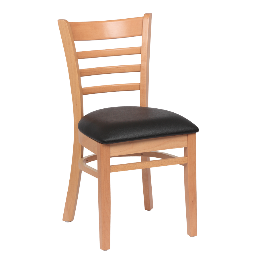 superior-equipment-supply - Royal Industries - Royal Industries Ladder Back Cushion Seat Natural Finish Black Vinyl Side Chair