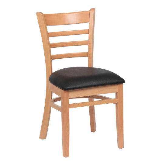 superior-equipment-supply - Royal Industries - Royal Industries Ladder Back Cushion Seat Natural Finish Black Vinyl Side Chair