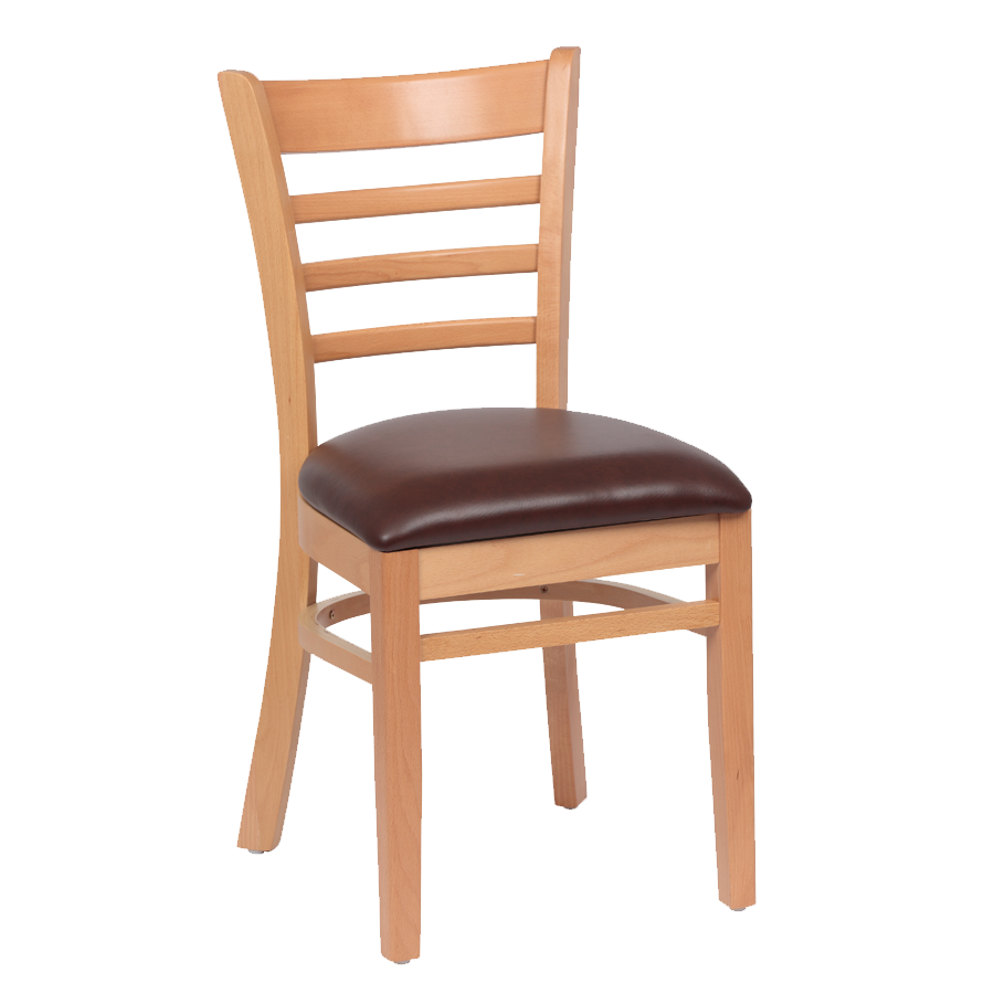 superior-equipment-supply - Royal Industries - Royal Industries Ladder Back Cushion Seat Natural Finish Brown Vinyl Side Chair