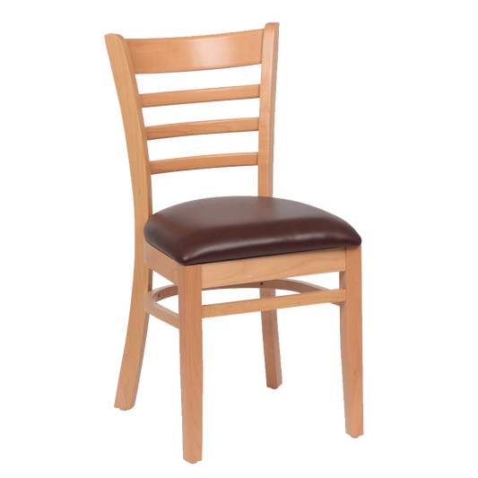 superior-equipment-supply - Royal Industries - Royal Industries Ladder Back Cushion Seat Natural Finish Brown Vinyl Side Chair