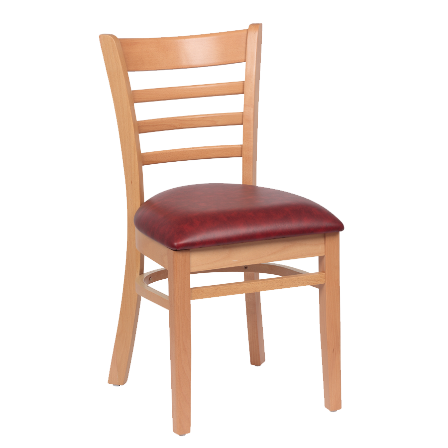 superior-equipment-supply - Royal Industries - Royal Industries Ladder Back Cushion Seat Natural Finish Crimson Vinyl Side Chair