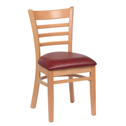 superior-equipment-supply - Royal Industries - Royal Industries Ladder Back Cushion Seat Natural Finish Crimson Vinyl Side Chair