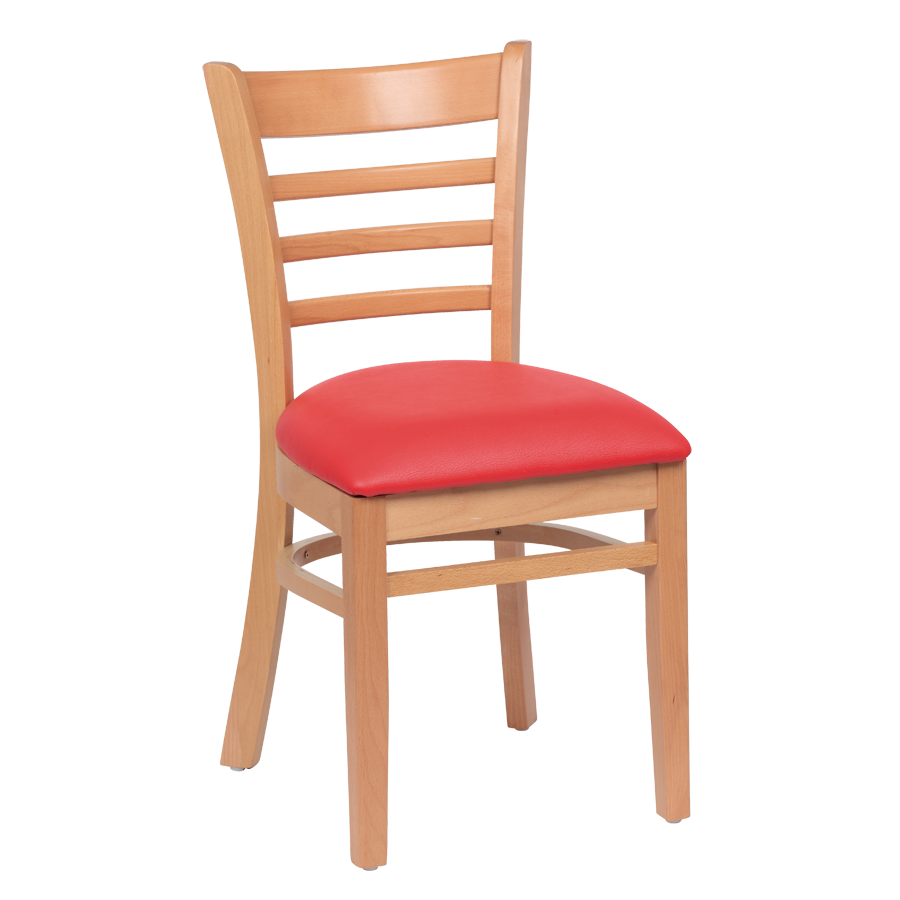 superior-equipment-supply - Royal Industries - Royal Industries Ladder Back Cushion Seat Natural Finish Red Vinyl Side Chair