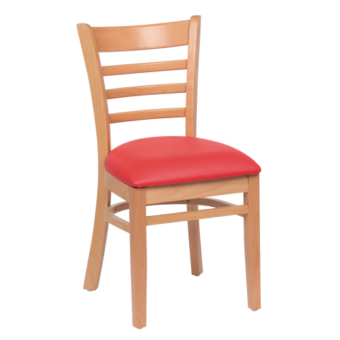 superior-equipment-supply - Royal Industries - Royal Industries Ladder Back Cushion Seat Natural Finish Red Vinyl Side Chair