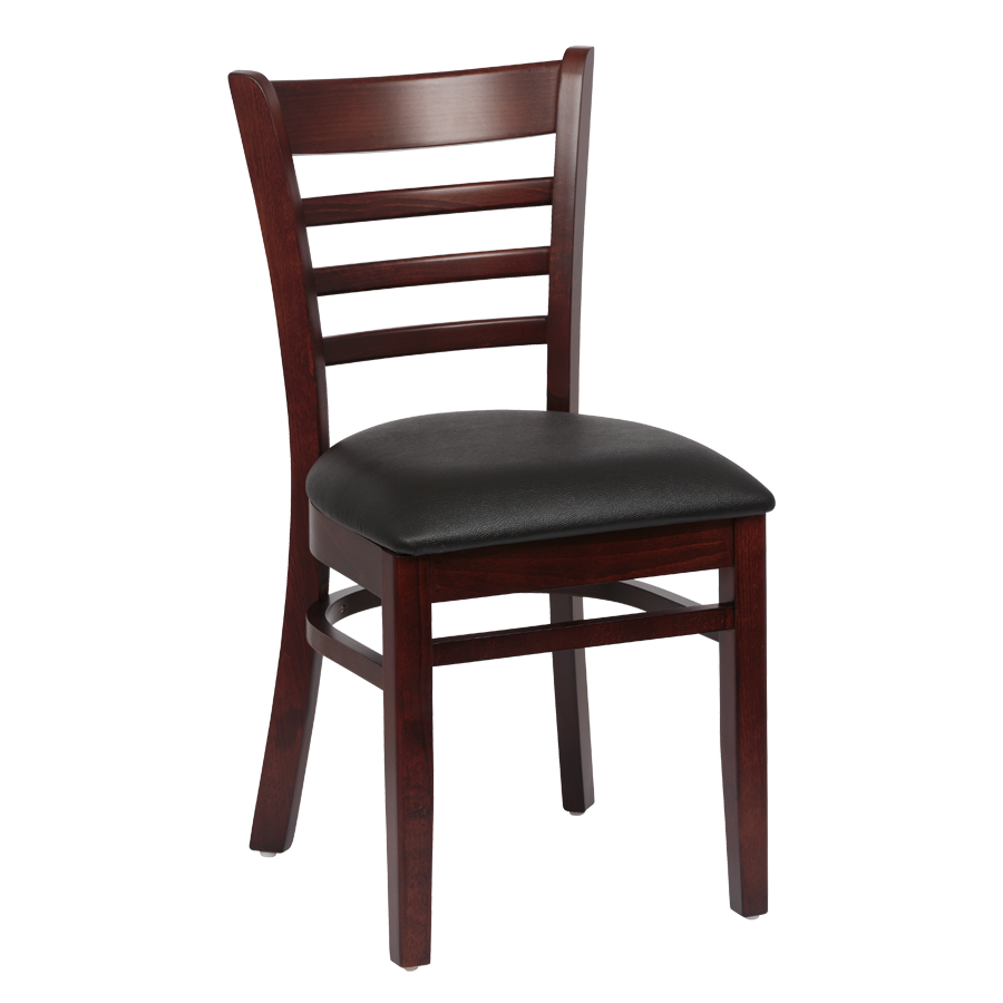 superior-equipment-supply - Royal Industries - Royal Industries Ladder Back Cushion Seat Walnut Finish Black Vinyl Side Chair