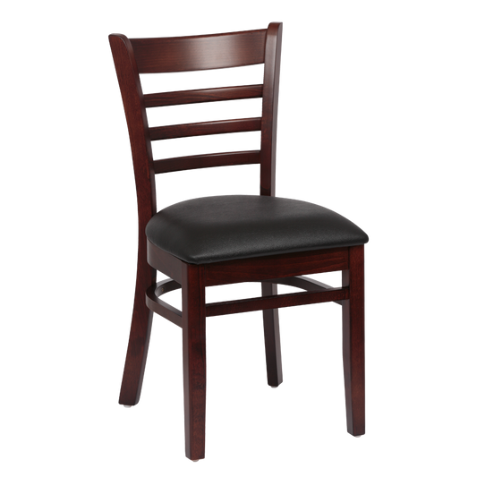 superior-equipment-supply - Royal Industries - Royal Industries Ladder Back Cushion Seat Walnut Finish Black Vinyl Side Chair