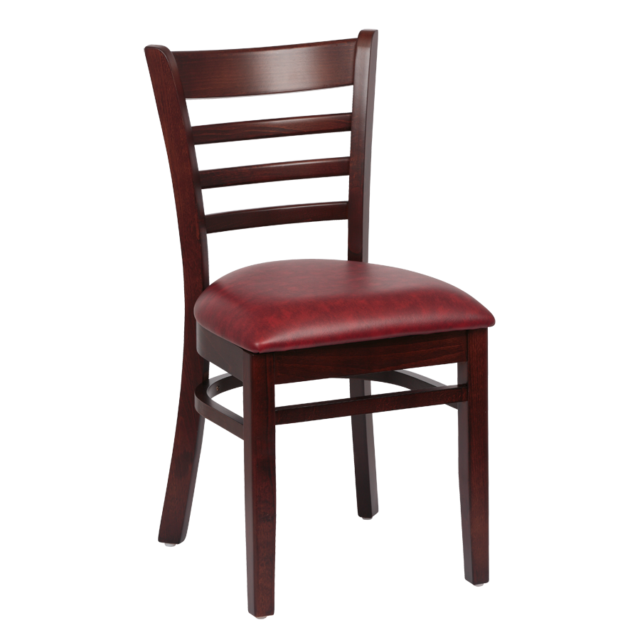 superior-equipment-supply - Royal Industries - Royal Industries Ladder Back Cushion Seat Walnut Finish Crimson Vinyl Side Chair