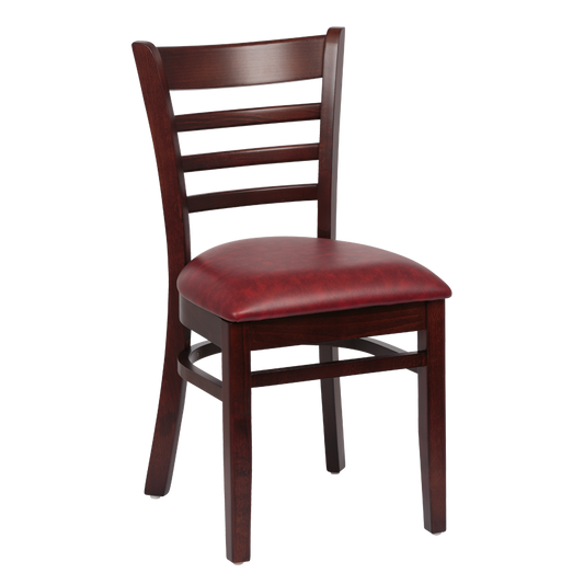 superior-equipment-supply - Royal Industries - Royal Industries Ladder Back Cushion Seat Walnut Finish Crimson Vinyl Side Chair