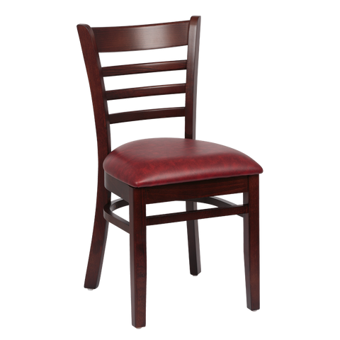 superior-equipment-supply - Royal Industries - Royal Industries Ladder Back Cushion Seat Walnut Finish Crimson Vinyl Side Chair