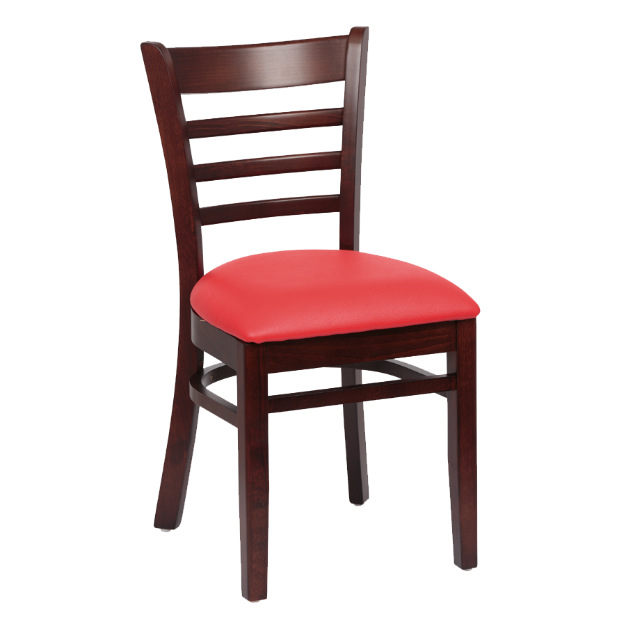 superior-equipment-supply - Royal Industries - Royal Industries Ladder Back Cushion Seat Walnut Finish Red Vinyl Side Chair