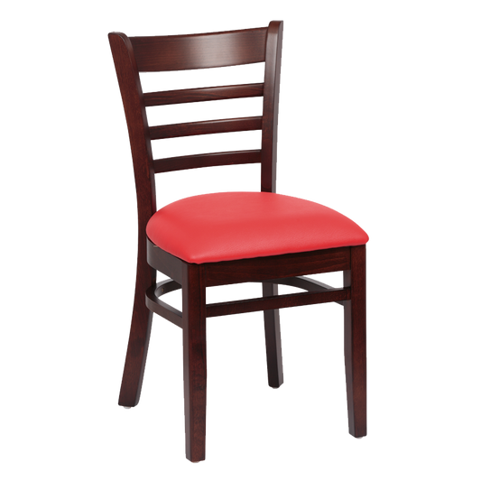 superior-equipment-supply - Royal Industries - Royal Industries Ladder Back Cushion Seat Walnut Finish Red Vinyl Side Chair