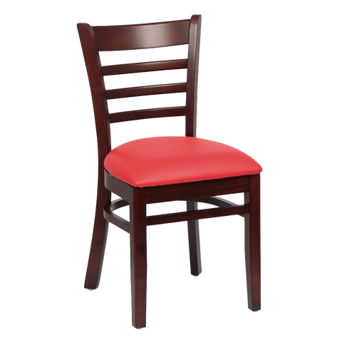 superior-equipment-supply - Royal Industries - Royal Industries Ladder Back Cushion Seat Walnut Finish Red Vinyl Side Chair