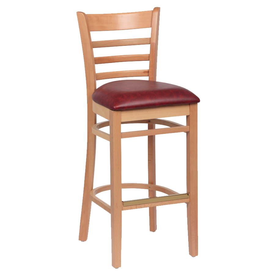 superior-equipment-supply - Royal Industries - Royal Industries Ladder Back Natural Finish Wood Bar Stool Crimson Vinyl Cushion Seat