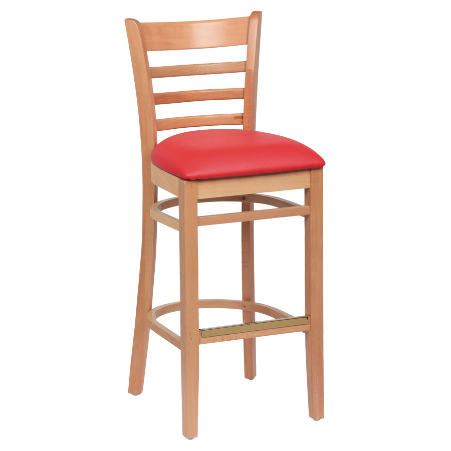 superior-equipment-supply - Royal Industries - Royal Industries Ladder Back Natural Finish Wood Bar Stool Crimson Red Cushion Seat