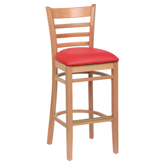 superior-equipment-supply - Royal Industries - Royal Industries Ladder Back Natural Finish Wood Bar Stool Crimson Red Cushion Seat