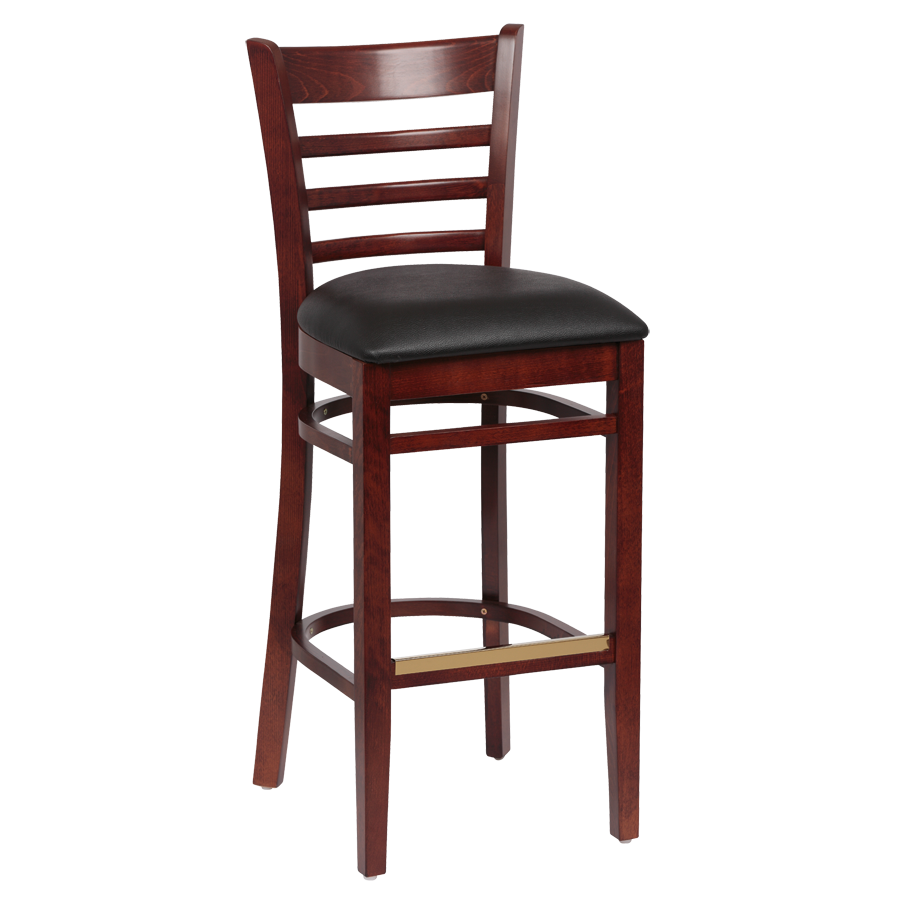 superior-equipment-supply - Royal Industries - Royal Industries Ladder Back Walnut Finish Wood Bar Stool Black Vinyl Cushion Seat