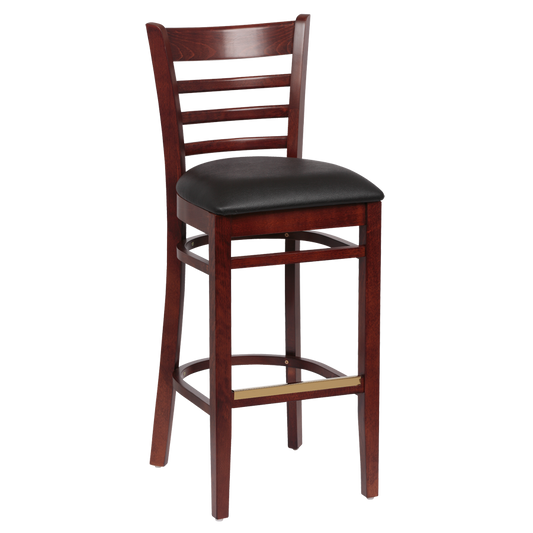 superior-equipment-supply - Royal Industries - Royal Industries Ladder Back Walnut Finish Wood Bar Stool Black Vinyl Cushion Seat