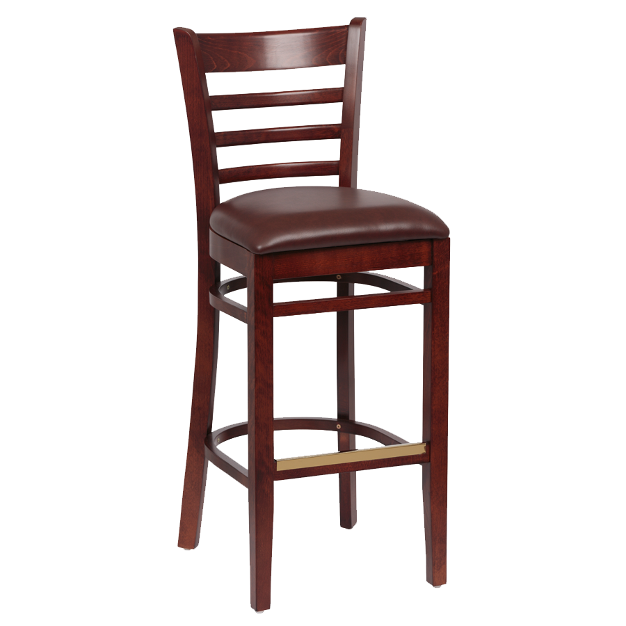 superior-equipment-supply - Royal Industries - Royal Industries Ladder Back Walnut Finish Wood Bar Stool Brown Vinyl Cushion Seat