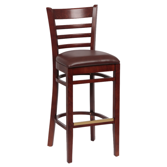 superior-equipment-supply - Royal Industries - Royal Industries Ladder Back Walnut Finish Wood Bar Stool Brown Vinyl Cushion Seat