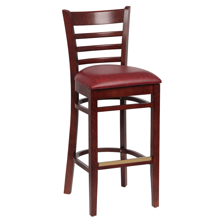 superior-equipment-supply - Royal Industries - Royal Industries Ladder Back Walnut Finish Wood Bar Stool Crimson Vinyl Cushion Seat