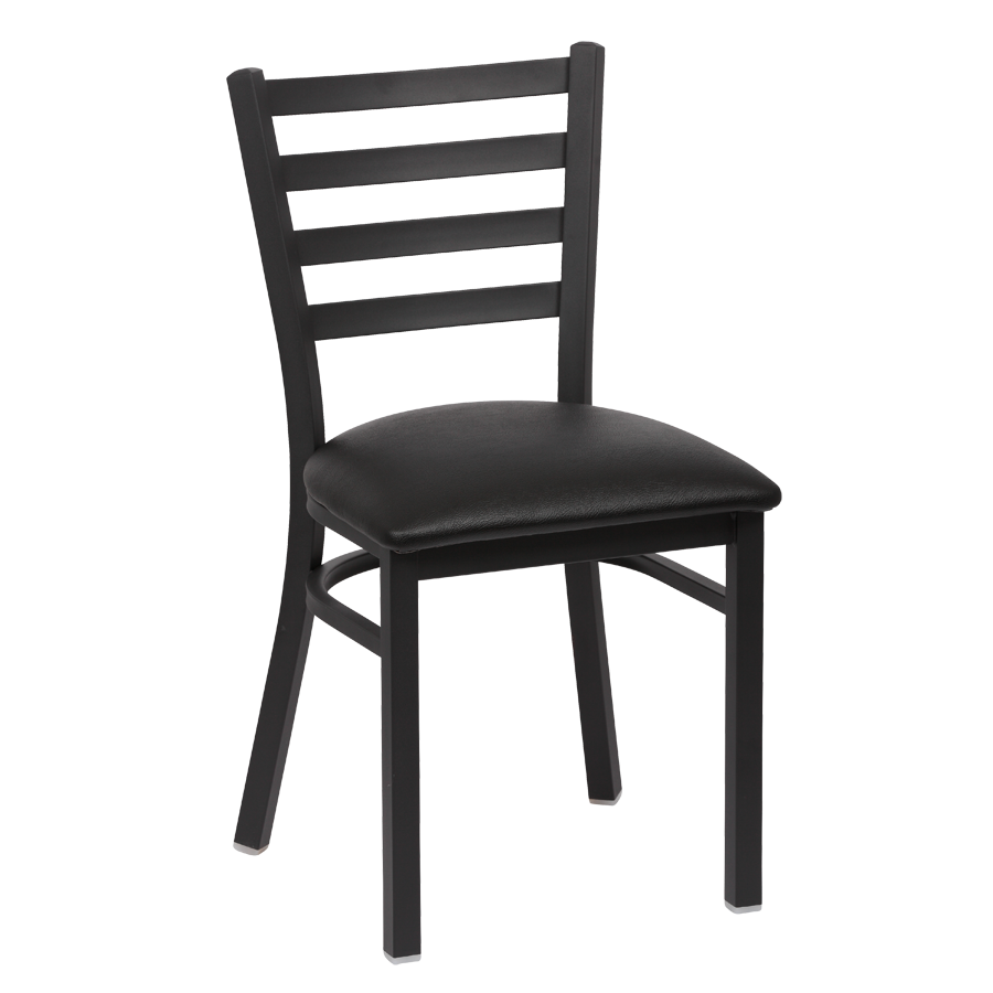 superior-equipment-supply - Royal Industries - Royal Industries Metal Frame Ladder Back Black Vinyl Cushion Seat Side Chair