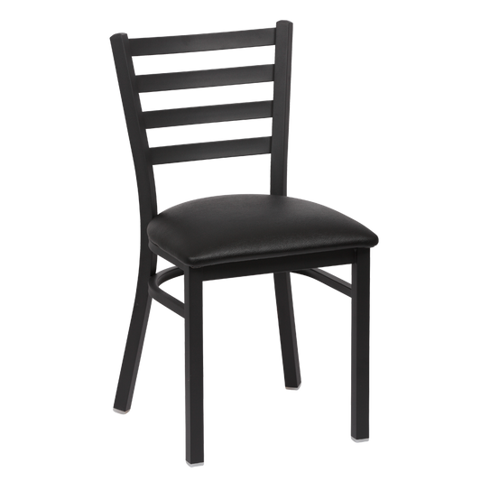 superior-equipment-supply - Royal Industries - Royal Industries Metal Frame Ladder Back Black Vinyl Cushion Seat Side Chair