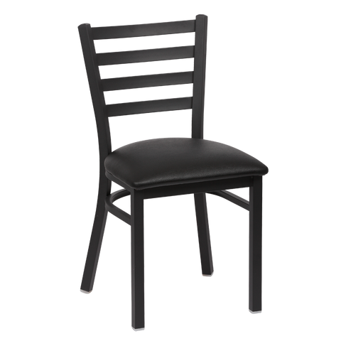 superior-equipment-supply - Royal Industries - Royal Industries Metal Frame Ladder Back Black Vinyl Cushion Seat Side Chair