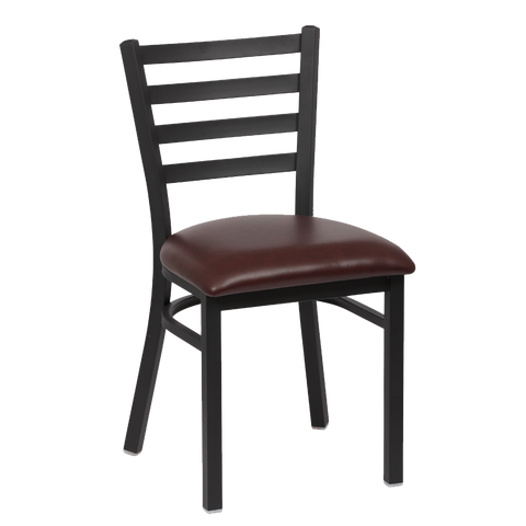 superior-equipment-supply - Royal Industries - Royal Industries Metal Frame Ladder Back Brown Vinyl Cushion Seat Side Chair