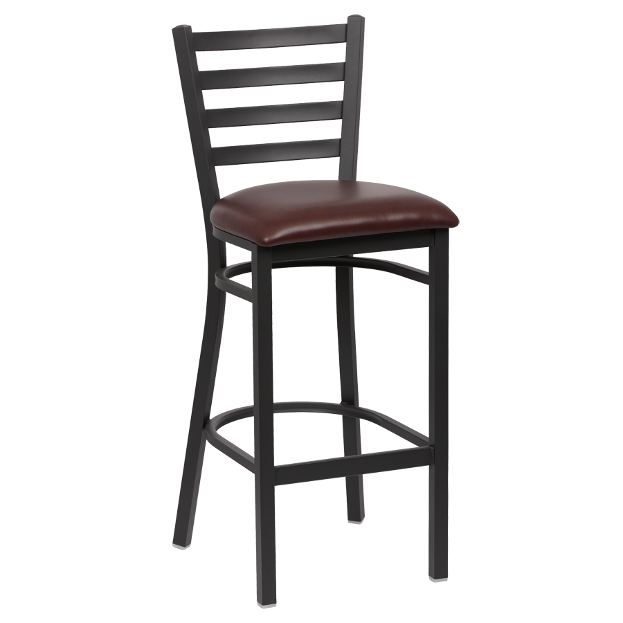 superior-equipment-supply - Royal Industries - Royal Industries Ladder Back Matte Black Finish Metal Frame Bar Stool Brown Vinyl Cushion Seat