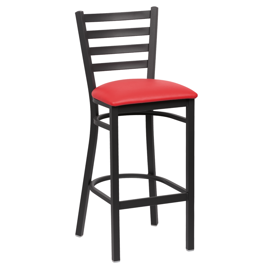 superior-equipment-supply - Royal Industries - Royal Industries Ladder Back Matte Black Finish Metal Frame Bar Stool Red Vinyl Cushion Seat