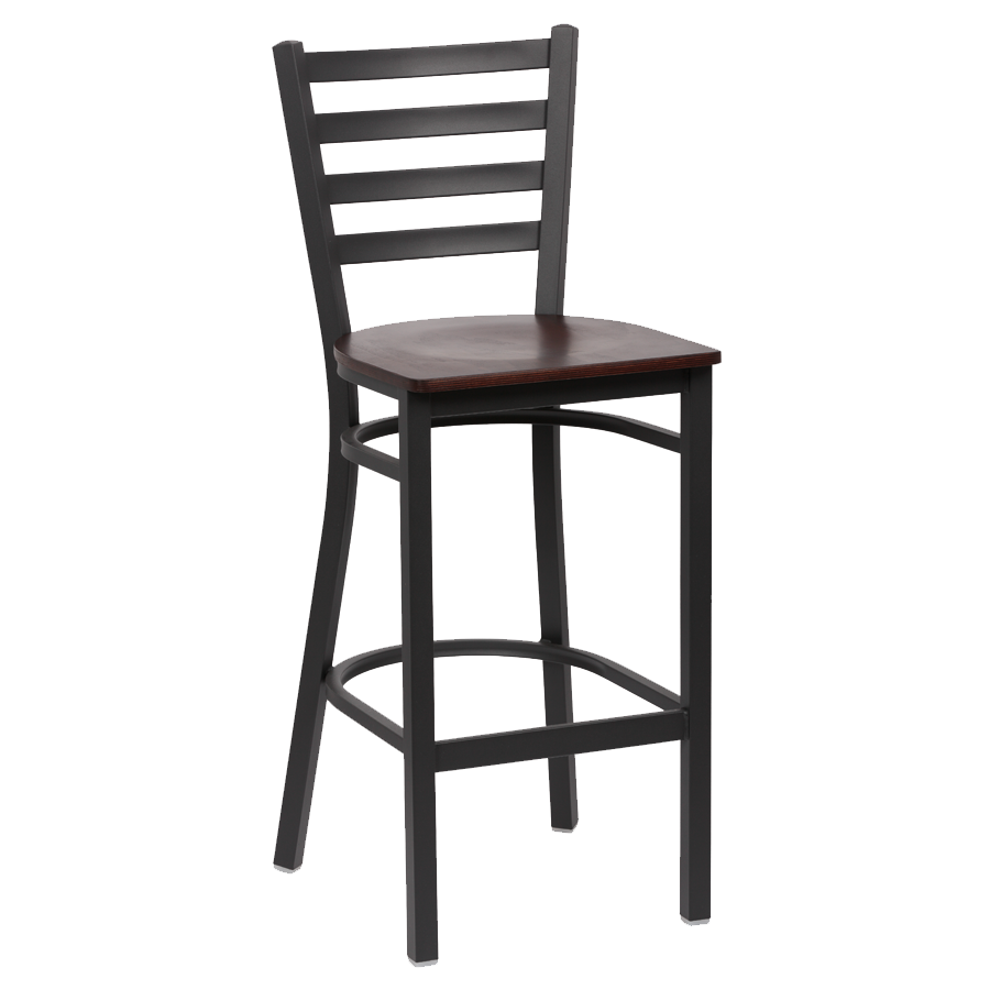 superior-equipment-supply - Royal Industries - Royal Industries Ladder Back Walnut Finish Metal Frame Bar Stool