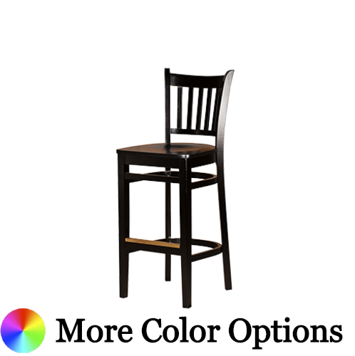 Oak Street Vertical Back Bar Stool 43.75"H x 16.25"W x 18"D Black Finish European Beechwood Frame Brass Footguard With Non-Marring Nylon Glides