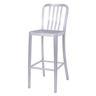 Oak Street Slat Back Navy Series Bar Stool 42.75"H x 15.25"W x 15"D Brushed Finish Aluminum With Footrest