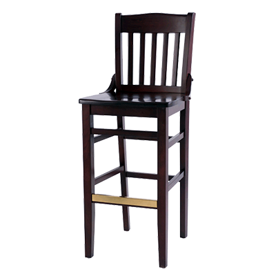 superior-equipment-supply - Oak Street Mfg - Oak Street Schoolhouse  Style Wood Bar Stool Walnut Finish With Brass Guarded Foot Rest