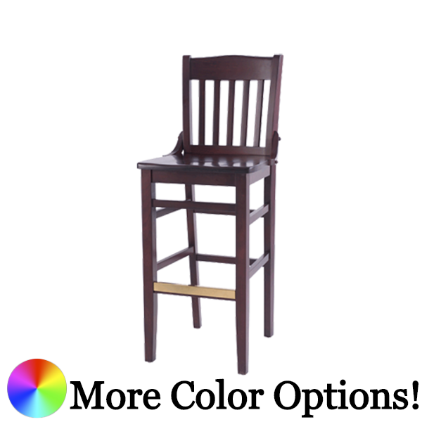 Oak Street Vertical Slat Back Schoolhouse Bar Stool 43.75"H x 16.5"W x 20"D Mahogany Finish Brass Guard European Beechwood Frame With Footrest