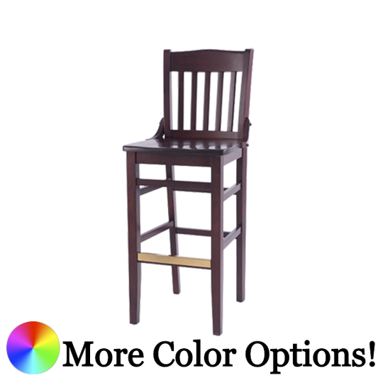 Oak Street Vertical Slat Back Schoolhouse Bar Stool 43.75"H x 16.5"W x 20"D Mahogany Finish Brass Guard European Beechwood Frame With Footrest