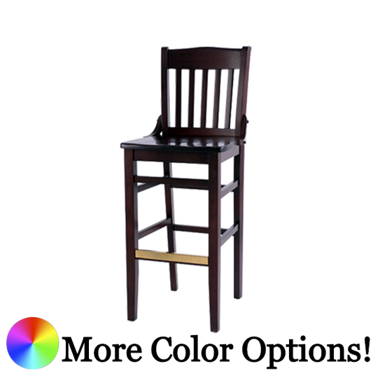 Oak Street Vertical Slat Back Schoolhouse Bar Stool 43.75"H x 16.5"W x 20"D Walnut Finish Brass Guard European Beechwood Frame With Footrest