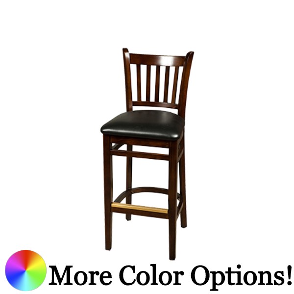 Oak Street Vertical Back Bar Stool 43.75"H x 16.25"W x 18"D Walnut Finish European Beechwood Frame Brass Footguard With Non-Marring Nylon Glides