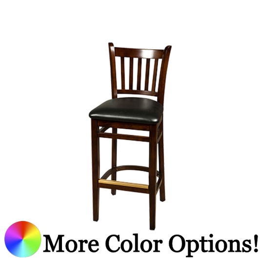 Oak Street Vertical Back Bar Stool 43.75"H x 16.25"W x 18"D Walnut Finish European Beechwood Frame Brass Footguard With Non-Marring Nylon Glides