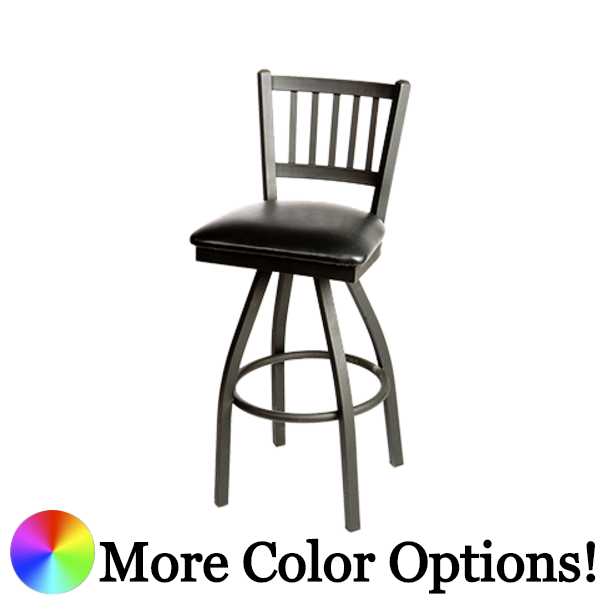 Oak Street Vertical Back Swivel Bar Stool 46.28"H x 16"W x 17.75"D Premium Black Powder Coat Wrinkle Finish Steel & Metal Frame With Footring