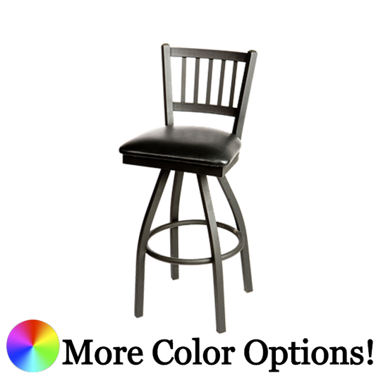 Oak Street Vertical Back Swivel Bar Stool 46.28"H x 16"W x 17.75"D Premium Black Powder Coat Wrinkle Finish Steel & Metal Frame With Footring