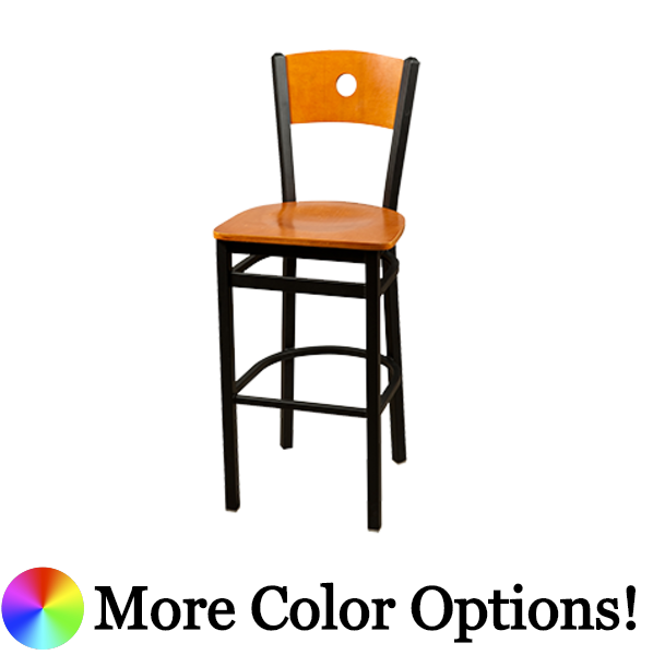 Oak Street Bullseye Birch Plywood Back Bar Stool 43"H x 15.75"W x 16"D Steel Frame Premium Black Powder Coat Wrinkle Finish With Non-Marring Poly Glides