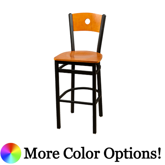 Oak Street Bullseye Birch Plywood Back Bar Stool 43"H x 15.75"W x 16"D Steel Frame Premium Black Powder Coat Wrinkle Finish With Non-Marring Poly Glides